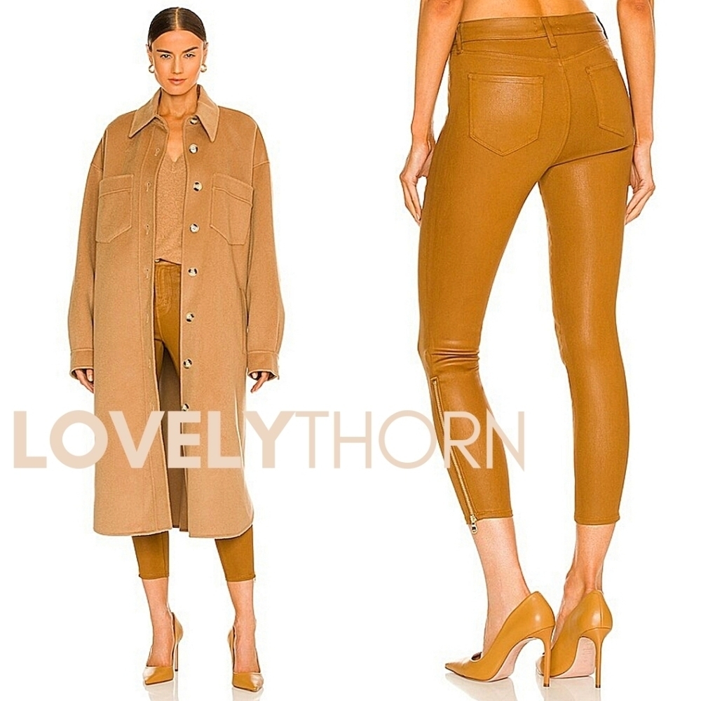 L'AGENCE // sabine zip skinny high rise ankle zipper dark khaki coated jeans - Picture 5 of 16